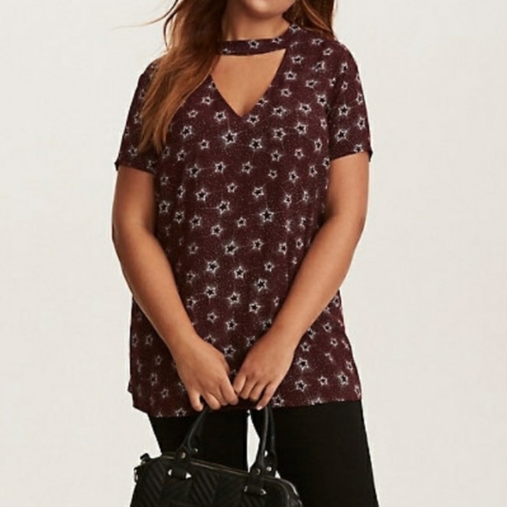 Torrid Star Print Crepe Keyhole Tunic Shirt